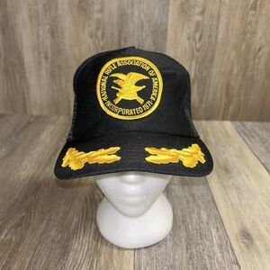 Vintage NRA Hat Black Yellow Adjustable Rifle Association Trucker USA SnapBack